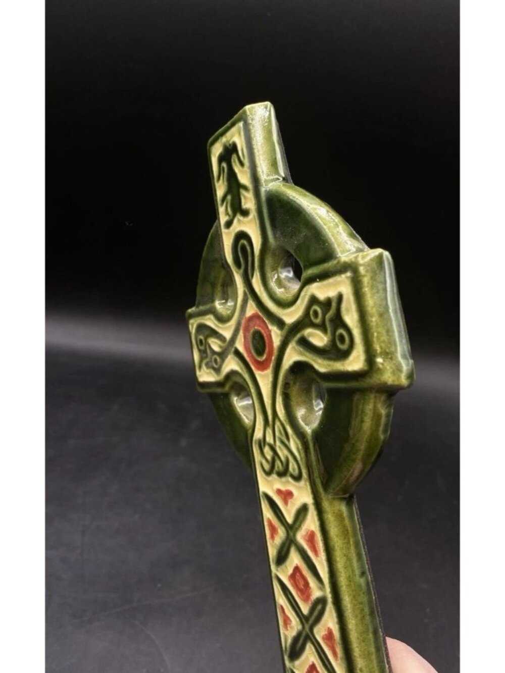 Irish Celtic Cross Clara Crafts Red & Green Ceramic 8.5” - Picture 6 of 9